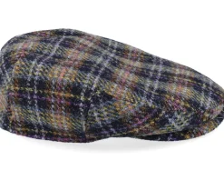 Kent Check Harris Tweed Navy/Yellow/Purple Flat Cap - Stetson