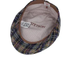 Kent Check Harris Tweed Navy/Yellow/Purple Flat Cap - Stetson