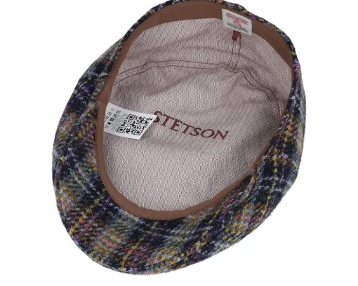 Kent Check Harris Tweed Navy/Yellow/Purple Flat Cap - Stetson