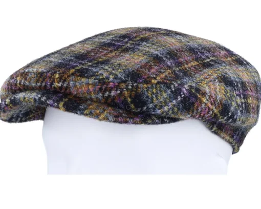 Kent Check Harris Tweed Navy/Yellow/Purple Flat Cap - Stetson