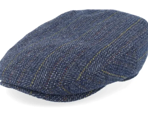 Kent Herringbone Virgin Wool Blue Flat Cap - Stetson