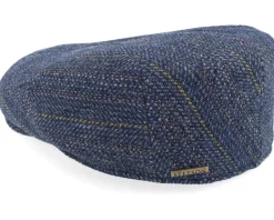 Kent Herringbone Virgin Wool Blue Flat Cap - Stetson