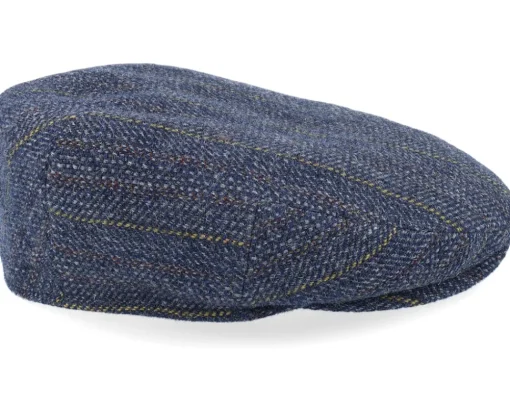 Kent Herringbone Virgin Wool Blue Flat Cap - Stetson