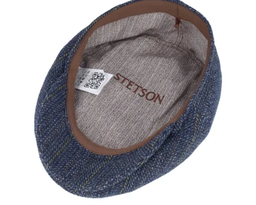 Kent Herringbone Virgin Wool Blue Flat Cap - Stetson
