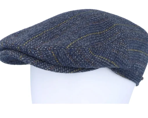 Kent Herringbone Virgin Wool Blue Flat Cap - Stetson
