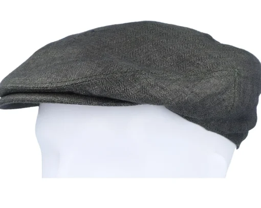 Kent Linen Olive Herringbone Flat Cap - Stetson