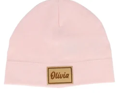 Kids Baby Engraved Suede Patch Powder Pink Beanie - Babybugz