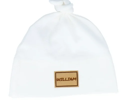 Kids Baby One-knot Engraved Suede Patch White Beanie - Babybugz
