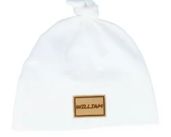 Kids Baby One-knot Engraved Suede Patch White Beanie - Babybugz