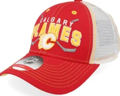 Kids Calgary Flames Lockup Meshback Cap Red/White/Yellow Trucker - Outerstuff
