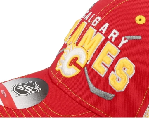 Kids Calgary Flames Lockup Meshback Cap Red/White/Yellow Trucker - Outerstuff