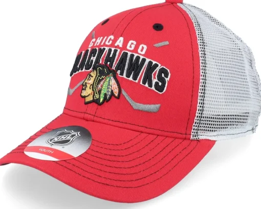 Kids Calgary Flames Lockup Meshback Cap Red/White/Yellow Trucker - Outerstuff