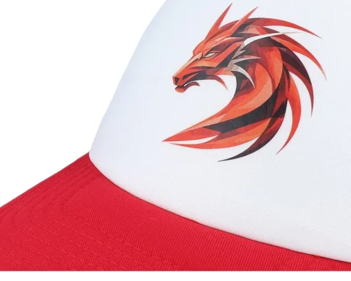Kids Geometry Dragon Red/White Foam Trucker - Kiddo Cap