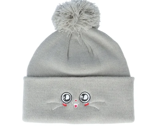 Kids Happy Eyes Light Grey Pom - Kiddo Cap