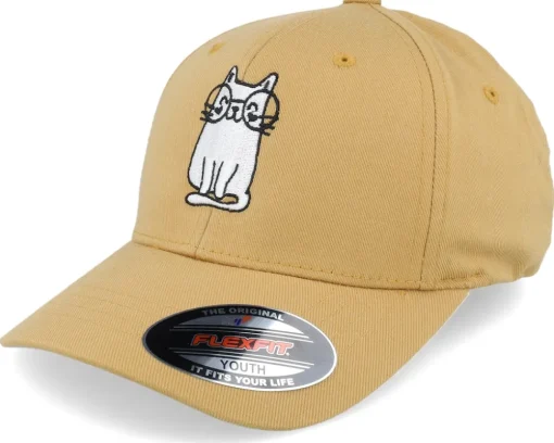 Kids Little Cat With Glasses Curry Flexfit - Kiddo Cap