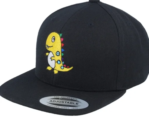 Kids Little Yellow Dinosaur Toddler Black Snapback - Kiddo Cap