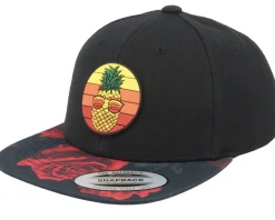 Kids Pineapple Sunset Black/Red Rose Snapback - Kiddo Cap