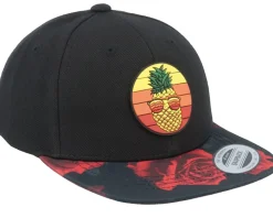 Kids Pineapple Sunset Black/Red Rose Snapback - Kiddo Cap