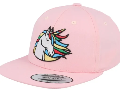 Kids Rainbow Unicorn Patch Pink Snapback - Unicorns