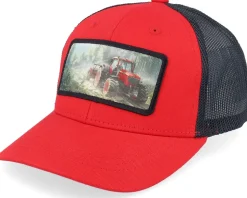 Kids Red Tractor Patch Red/Black Trucker - Kiddo Cap