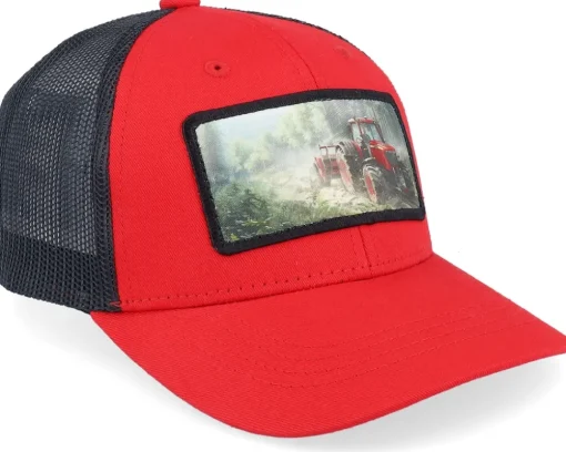 Kids Red Tractor Patch Red/Black Trucker - Kiddo Cap