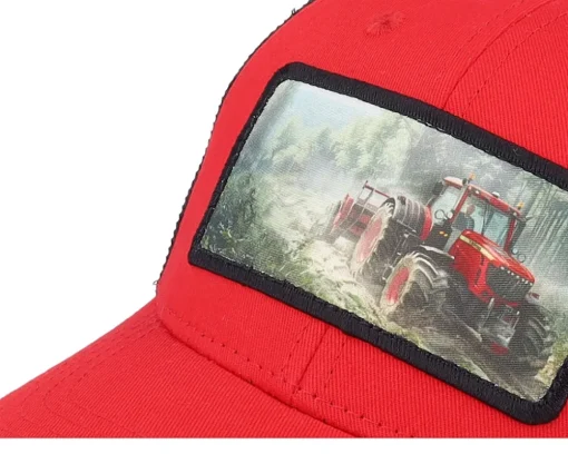 Kids Red Tractor Patch Red/Black Trucker - Kiddo Cap