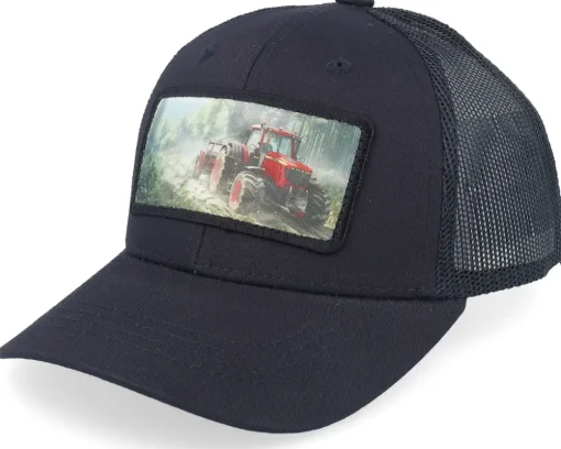 Kids Red Tractor Patch Red/Black Trucker - Kiddo Cap