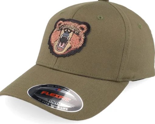 Kids Savage Bear Chenille Olive Flexfit - Kiddo Cap