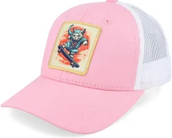 Kids Skater Cat Patch Pink/White Trucker - Kiddo Cap