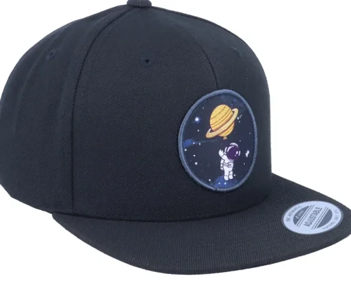 Kids Space Astronaut Saturn Black Snapback - Kiddo Cap