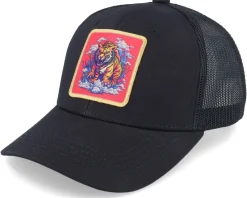 Kids Tiger On Clouds Patch Scarlet/Black Trucker - Kiddo Cap