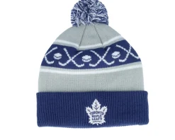 Kids Toronto Maple Leafs Face-off Cuff Beanie Blue/Grey Pom - Outerstuff
