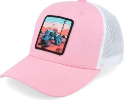 Kids Tractor And Clouds Patch Pink/White Trucker - Kiddo Cap