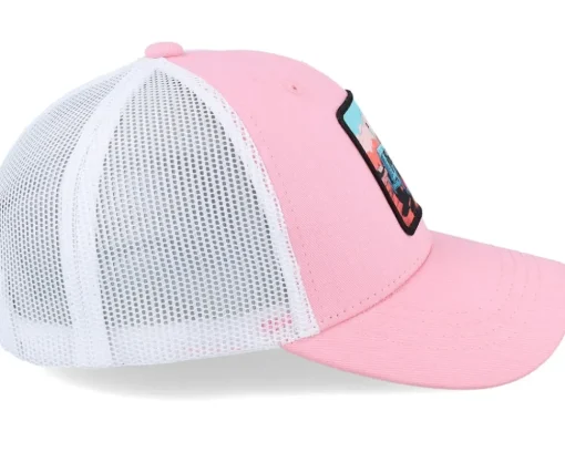 Kids Tractor And Clouds Patch Pink/White Trucker - Kiddo Cap