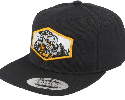 Kids T-rex Orange Patch Black Snapback - Kiddo Cap