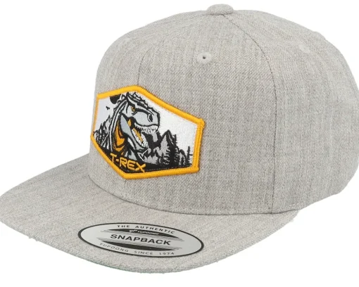 Kids T-rex Orange Patch Heather Grey Snapback - Kiddo Cap