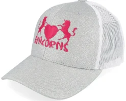 Kids Unicorns Heart Silver Glitter/White Trucker - Unicorns