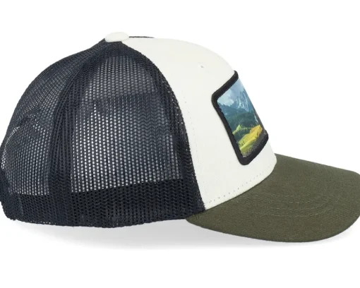 Kids Yellow Tractor Ivory/Black/Dark Mesh Trucker - Kiddo Cap