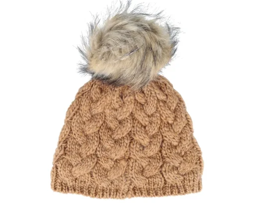 Knit In Cable Pattern Nutmeg Brown Pom - Seeberger