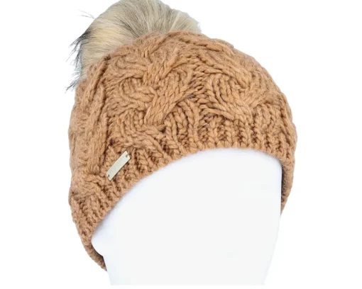 Knit In Cable Pattern Nutmeg Brown Pom - Seeberger