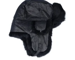Leather Lue Rabbit Black/Black Trapper - MJM Hats
