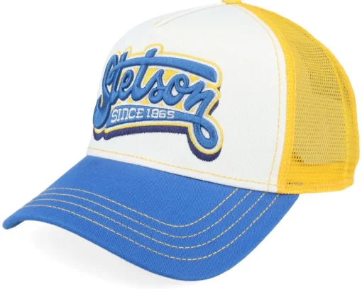 Lettering 29 White/Yellow/Blue A-Frame Trucker - Stetson