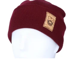 Logo Patch Burgundy Beanie - Bearded Man