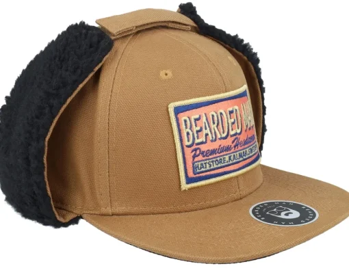 Logo Patch Red/Blue Canvas Caramel/Black Earflap - Bearded Man