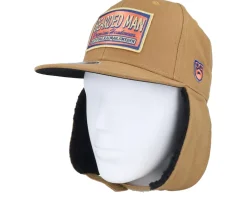 Logo Patch Red/Blue Canvas Caramel/Black Earflap - Bearded Man