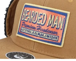 Logo Patch Red/Blue Canvas Caramel/Black Earflap - Bearded Man