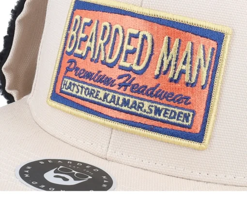 Logo Patch Red/Blue Canvas Beige/Black Earflap - Bearded Man