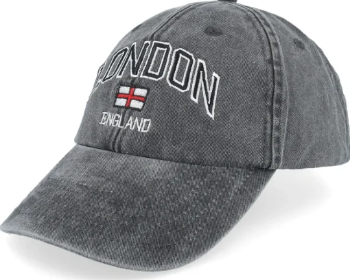 London England Washed Black Dad Cap - Iconic