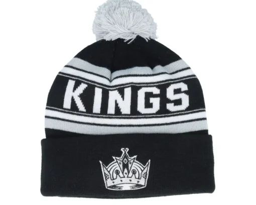 Los Angeles Kings Jacquard Pom Beanie Black Cuff - Outerstuff