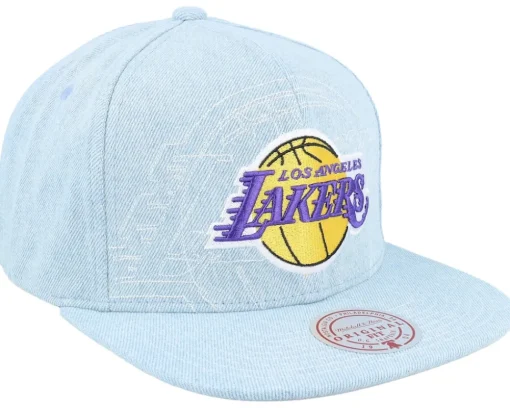 Los Angeles Lakers Denim Stitcher Light Blue Snapback - Mitchell & Ness